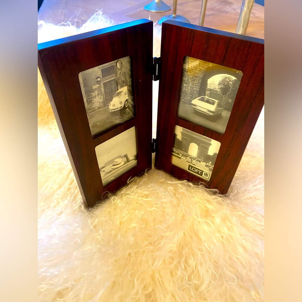 Unused new LOFT Dual Panel Dark Wood quad small photos display frame!